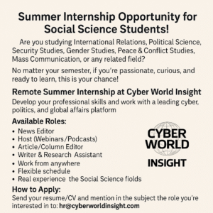 Summer Internship Opportunity for Social Science Students!